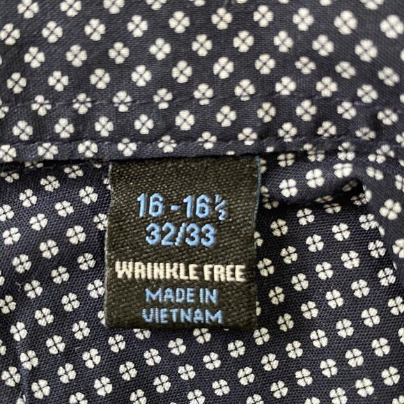 Van Heusen size 16-16.5 32/33 Slim Fit Button Front Shirt Wrinkle Free Navy Blue - Picture 7 of 7